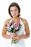 Bride Holding Bouquet And Crying