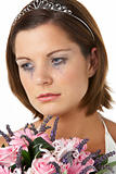Bride Holding Bouquet And Crying