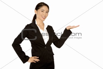 woman presenting with hand