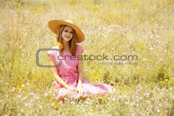 Retro style girl at countryside.