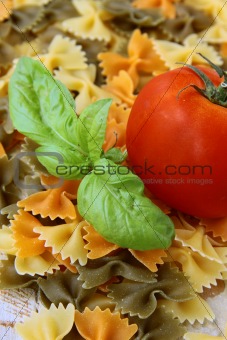 Italian pasta farfalle with basil and tomato