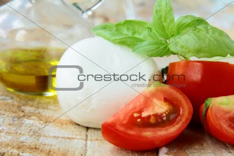 Italian mozzarella cheese with tomato and basil