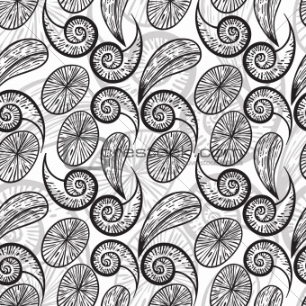 vector seamless abstract hand drawn monochrome pattern