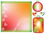 Colorful background, tags and hearts