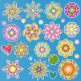 Colorful flowers and hearts collection