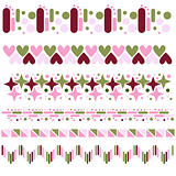 Pink, green and dark red trims or border