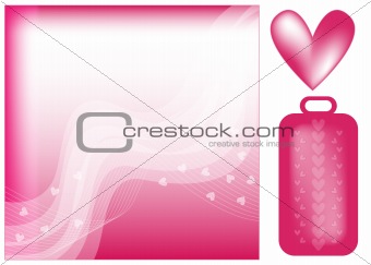 Romantic pink and white background, tag and heart