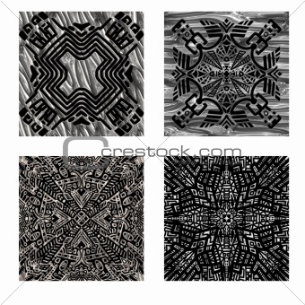 Ornamental silver and black tiling textures