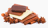Cinnamon, anise, cloves and blocks of chocolate isolated