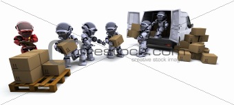 Robot with Shipping Boxes loading a van