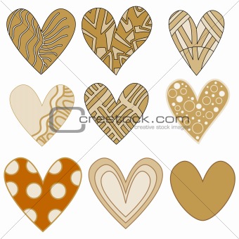 Whimsical beige, orange and brown heart collection