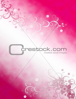 Pink and white background with flowers and curls