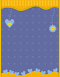 Blue and yellow background with hearts and flower
