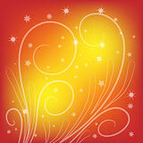 orange and yellow background with curls and stars