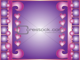 Lilac background with curls, hearts and dots