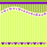 Green striped background with lilac hearts