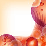 Red and orange background with circles and hearts