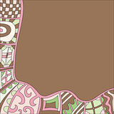 brown background with pink, green and beige pattern