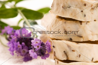 Handmade Soap With Fresh Lavender Flowers And Bath Salt