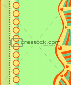 green background with stripes, dots and hearts
