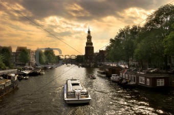 Amsterdam cityscape at evening.