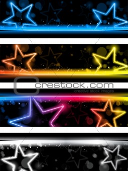 Glowing Neon Stars Banner Background Set of Four