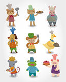 cartoon animal chef icons set