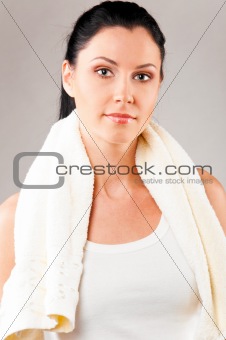 sporty woman with towel