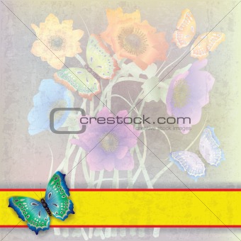 abstract background with butterflies and flowers