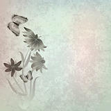 abstract grunge background with butterflies and flowers