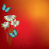 abstract grunge background with butterfly and flowers