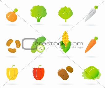 Vegetable food icons collection isolated on white
