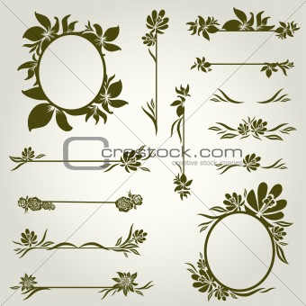 Vector set of vintage design elements with flowers