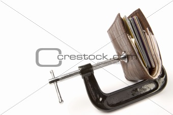 Wallet held in clamp