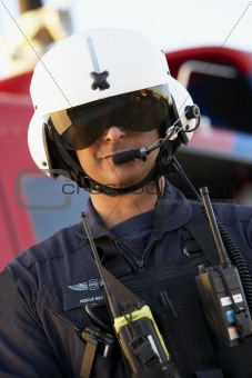 Portrait of paramedic standing in front of Medevac