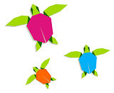 Multicolored origami turtles family