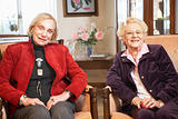 Senior women relaxing in armchairs