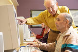 Senior men using computer