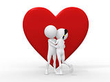 Beautiful 3d love couple embracing against a big red heart