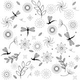 Background with flowers and dragonflies