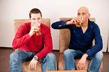 Two men drinking beer