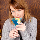 close up portrait of gorgeous girl with cocktail 