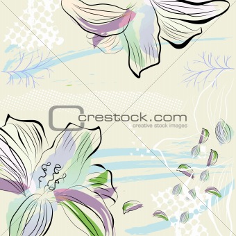 Grunge background with flowers 