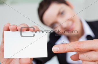 Close up of a woman showing a copyspace