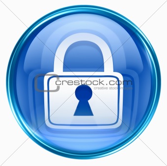 Lock icon blue, isolated on white background. 