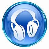 headphones icon blue, isolated on white background.