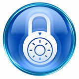 Lock off, icon blue, isolated on white background.
