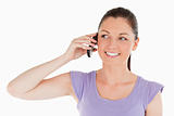 Portrait of a beautiful woman on the phone while standing
