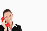 Attractive female in suit on the phone