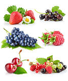 set fresh berries with green leaf